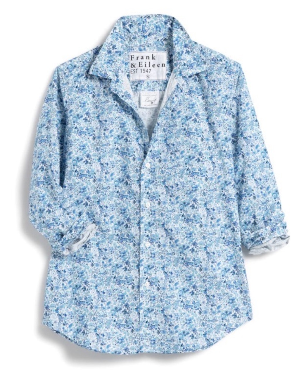 FRANK & EILEEN Women’s Barry Boyfriend Button-Up Shirt Blue Floral Size Large